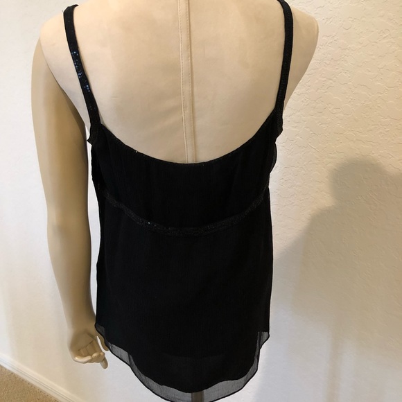 DKNY 8 100% silk Black top blouse camisole tank sequins excellent party formal - Picture 2 of 11